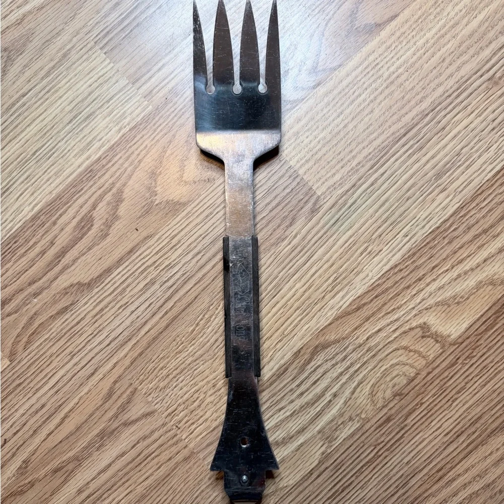 Silver Vintage Vernco wood Metal Serving Fork bottle opener